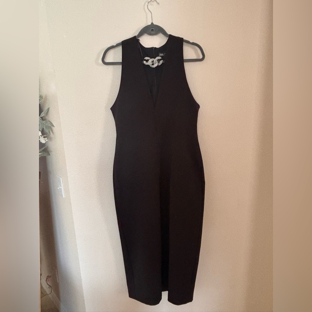 Zara Black long  Dress with Sleeveless Design NWT SIZE L